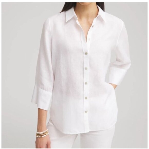 Chicos Women's Sz XL No Iron 100% Linen 3/4 Sleeve Shirt - Picture 1 of 10